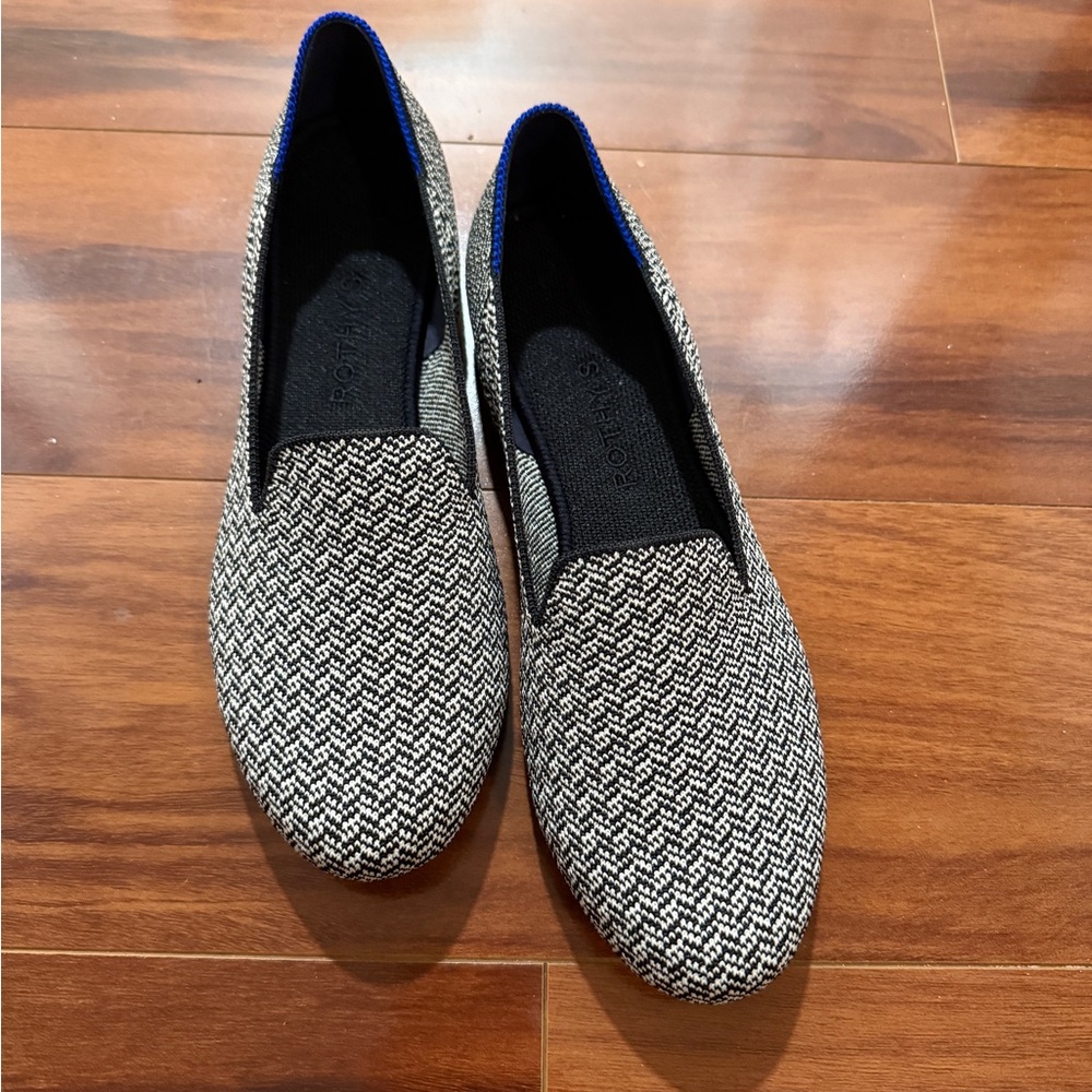 New Rothy's The Loafer in Slate Herringbone Black and White size 8.5